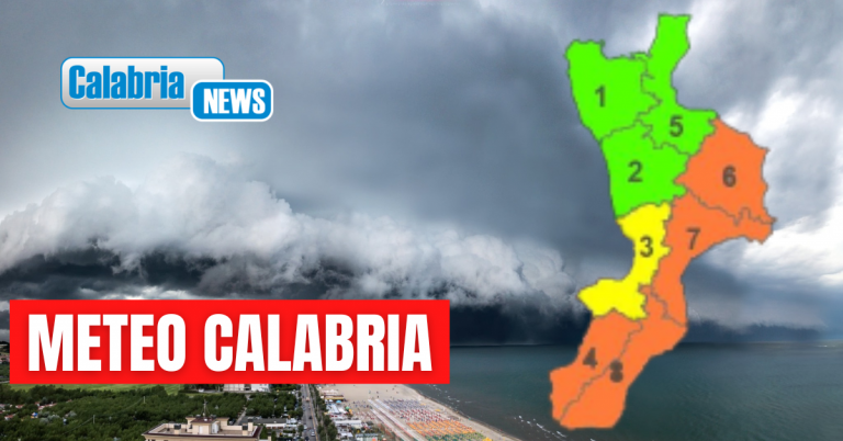 Sabato allerta arancione su parte della Calabria: Previste precipitazioni intense e anche nubifragi