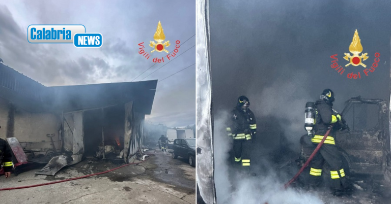 VIDEO-Incendio divampa in autofficina di Joppolo: distrutte auto, moto, un camper e le attrezzature