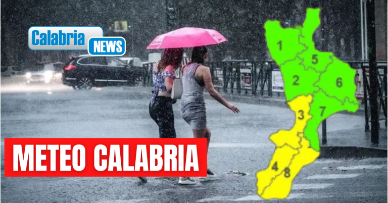 Giovedì allerta gialla per piogge e temporali sul Tirreno centrale e sulla provincia di Reggio Calabria