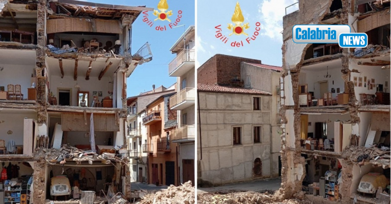 VIDEO-Lamezia, crolla facciata laterale edificio in via Galluppi: nessun ferito, sgomberati abitanti palazzo