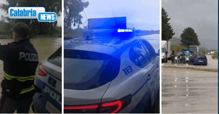 Anche la Polstrada in azione per gestire sulla SS 106 la difficile viabilità causata dal maltempo