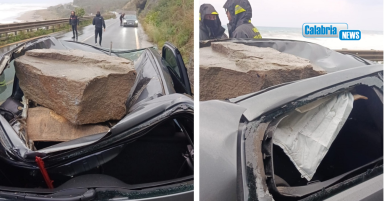 A causa del maltempo massi precipitano su un’auto nel reggino: contuso il conducente