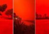 Cielo apocalittico in Australia, il ciclone Narelle tinge tutto rosso sangue: le immagini sono virali
