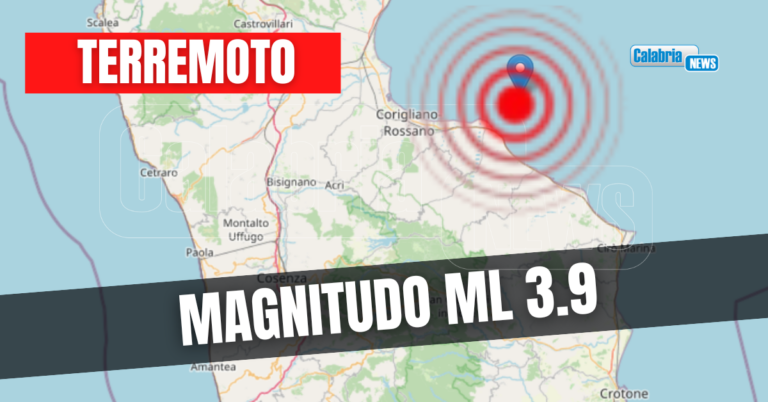 Terremoto oggi pomeriggio in Calabria, scossa di magnitudo 3.9 in provincia di Cosenza