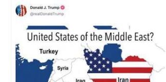Trump e l’Iran ‘americano’, il presidente pubblica la mappa a stelle e strisce