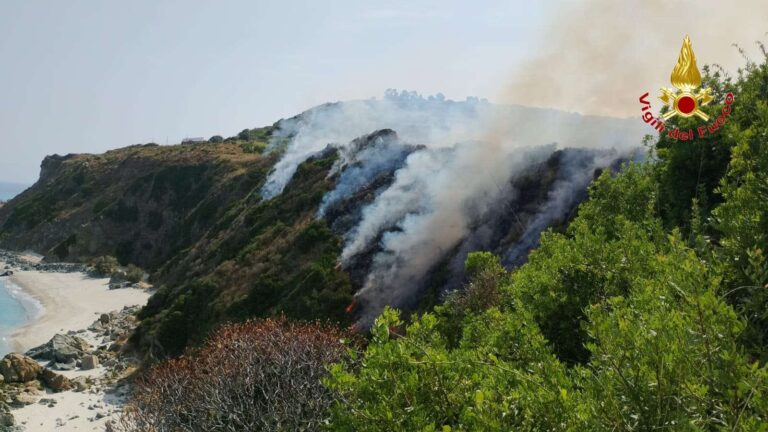VIDEO-Vasto incendio a Zambrone, sospesa la circolazione dei treni a cusa delle fiamme vicino alla ferrovia