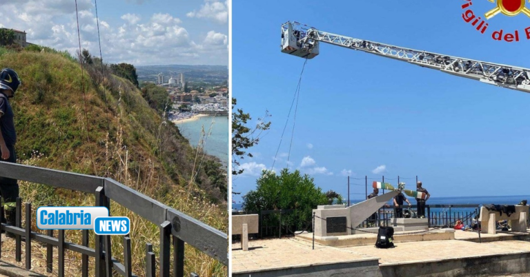 FOTO-Donna precipita in una scarpata della strada tra Pizzo e Vibo Marina: salvata dai vigili del fuoco