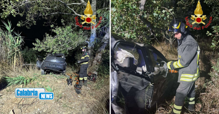 Nel Vibonese auto perde controllo e impatta contro un albero: conducente soccorso dai Vigili del fuoco