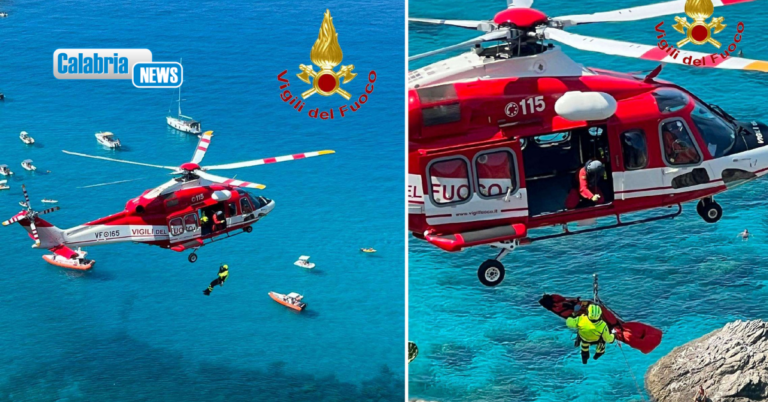VIDEO-Capo Vaticano, 42enne cade dal promontorio e resta ferito: Soccorso e messo in salvo dai Vigili del fuoco