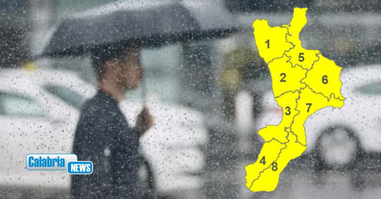 Meteo in peggioramento, mercoledì con piogge sparse e temporali: Allerta gialla su tutta la Calabria